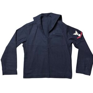 Vintage US Navy Wool Sailor Jumper Navy Blue Military Uniform Top Patch 21x24